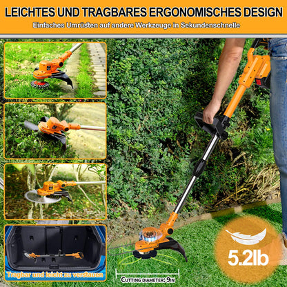 WISDOM LIFE Akku-Rasentrimmer 4-in-1 Freischneider 21V mit 2 Akkus