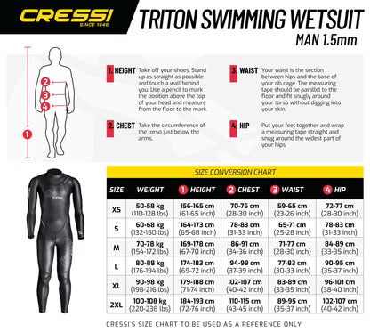 Cressi Triton Man All In One Schwimm-Neoprenanzug 1.5mm Schwarz/Fluogrün XL