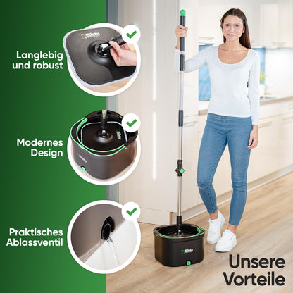 Wischmopp Set mit Eimer 2-Kammer – 360° Mikrofaser
