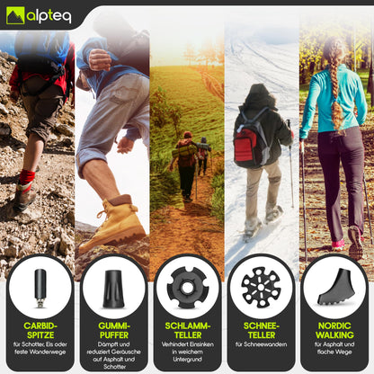 Alpteq Wanderstöcke faltbar Carbon 115-135 cm - Lime Green