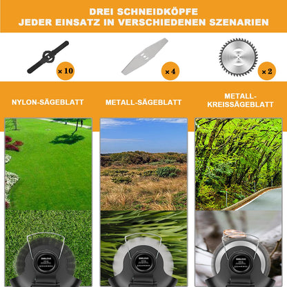 SMILOVII Akku Rasentrimmer 21V, 3-in-1 Freischneider mit Klingen-Set