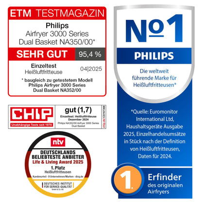 Philips Dual Basket Airfryer NA350/03 – 9L Heissluftfriteuse
