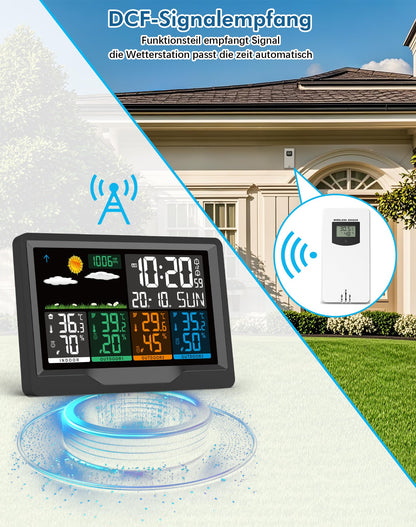 Qxmcov Wetterstation Funk – 3 Sensoren, Digital Thermo-Hygrometer