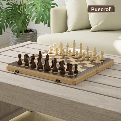 Puecrof Schach- und Dame-Set aus Holz, klappbar, 38 cm, schwarz