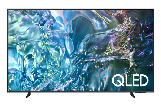 Samsung QLED 4K Q60D Fernseher 50 Zoll Quantum Prozessor. Schwarzer 50-Zoll-Fernseher mit schmalen Rändern zur Darstellung von 4K-Inhalten.