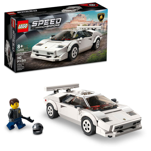 LEGO Speed Champions Lamborghini Countach 76908 Bausatz, 262 Teile, weisses Modellauto mit Minifigur