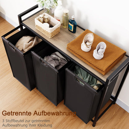 AMHANCIBLE Wäschekorb 3 Fächer mit Ablage, ausziehbar, grau