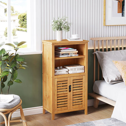 VIAGDO Badschrank Bambus – 2 Lamellentüren Schrank, 50 cm