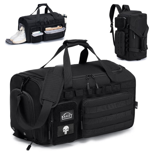 BAGZY Taktische Reisetasche 40L Sporttasche mit Rucksackfunktion in Schwarz mit MOLLE-System