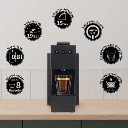 K-FEE SQUARE Kapselmaschine Kaffee Tee Kakao - Piano Black