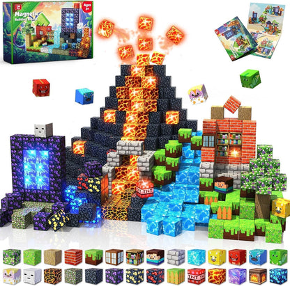 Magneverse Magnetische Bausteine 150 Teile Wald und Dinosaurier, Magnetspielzeug mit Wald- und Dino-Motiven