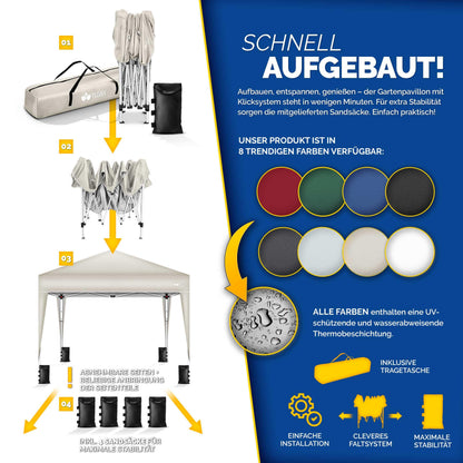 tillvex Faltpavillon 3x3m Pop-Up Gartenzelt mit Sandsäcken, Beige