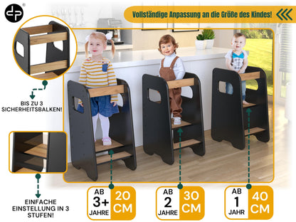 defiPad Lernturm Montessori ab 1 Jahr - Schwarz/Eiche