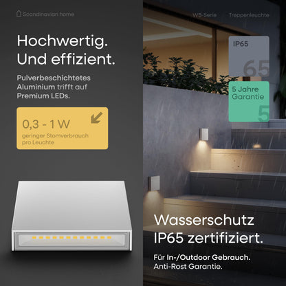Scandinavian home 6er Set LED Treppenlicht Aussen/Innen Warmweiss