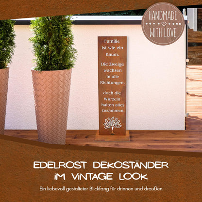 Rostikal Gartenschild Familie – Edelrost Metallschild, 55 cm hoch
