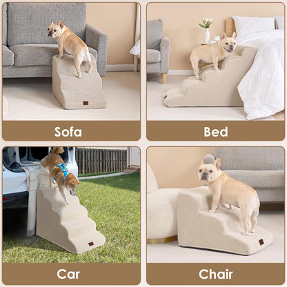 EHEYCIGA Hundetreppe 4 Stufen, Haustiertreppe aus Schaumstoff, Beige