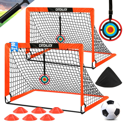 CATCHLUCK Fussballtor Kinder Pop Up 2er Set mit Fussball und Kegeln