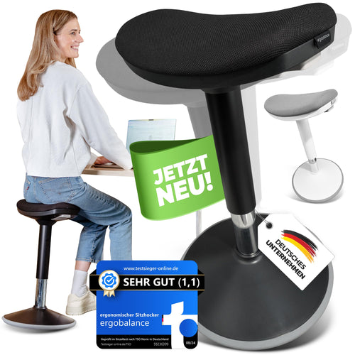 ergobalance Ergonomischer 3-in-1 Sitzhocker, Bürohocker – Schwarz