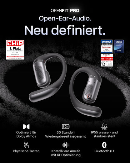SHOKZ OpenFit Pro Open-Ear-Kopfhörer, Bluetooth 6.1, schwarz