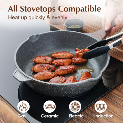 SENSARTE Antihaft Granitpfanne tief 28cm mit Deckel