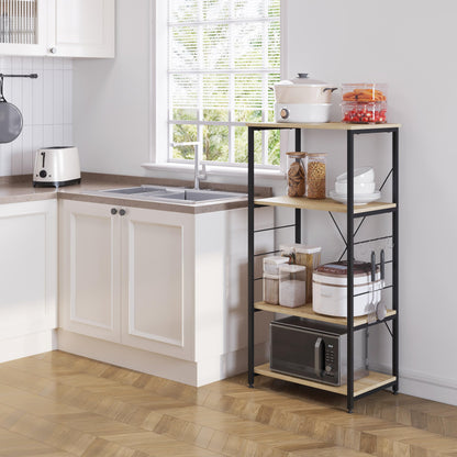 WOLTU Küchen Standregal Holz Stahl - 4 Ablagen Hell Eiche Schwarz