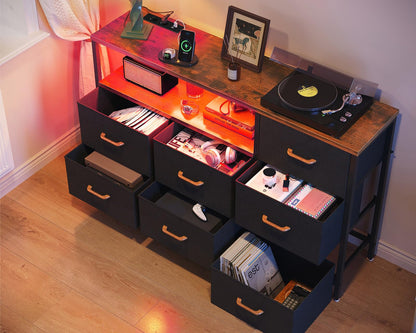 Coleshome Kommode mit 7 Schubladen & LED - Retro Farbe