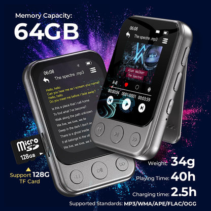 ODEJOI X90 MP3-Player Bluetooth 5.3, 64 GB, Touchscreen & Lautsprecher