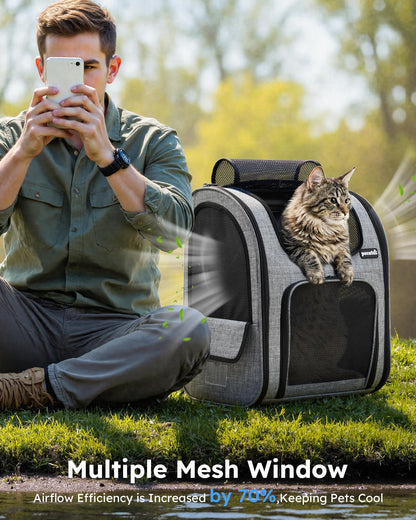 pecute Haustier-Rucksack XL für Katzen und Hunde, faltbar, grau