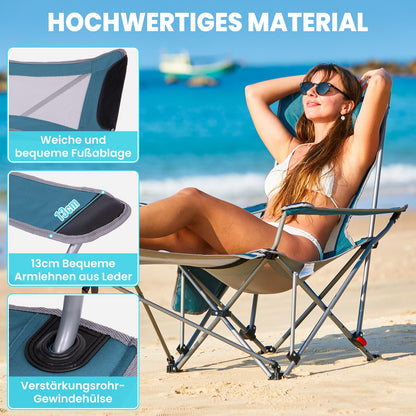 WEJOY 2-in-1 Campingstuhl Relaxliege mit Fussstuetze - Cyan/Grau 2er Set