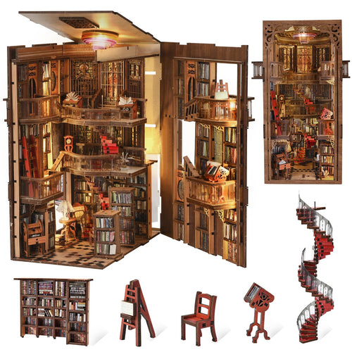 MiniCity Book Nook Kit Abbey Library 3D-Holzpuzzle Buchstütze aus Holz mit Miniatur-Bibliothek