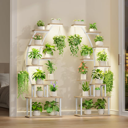 BACEKOLL Pflanzenständer mit Growlicht 9 Ebenen Metall Holz - Weiss