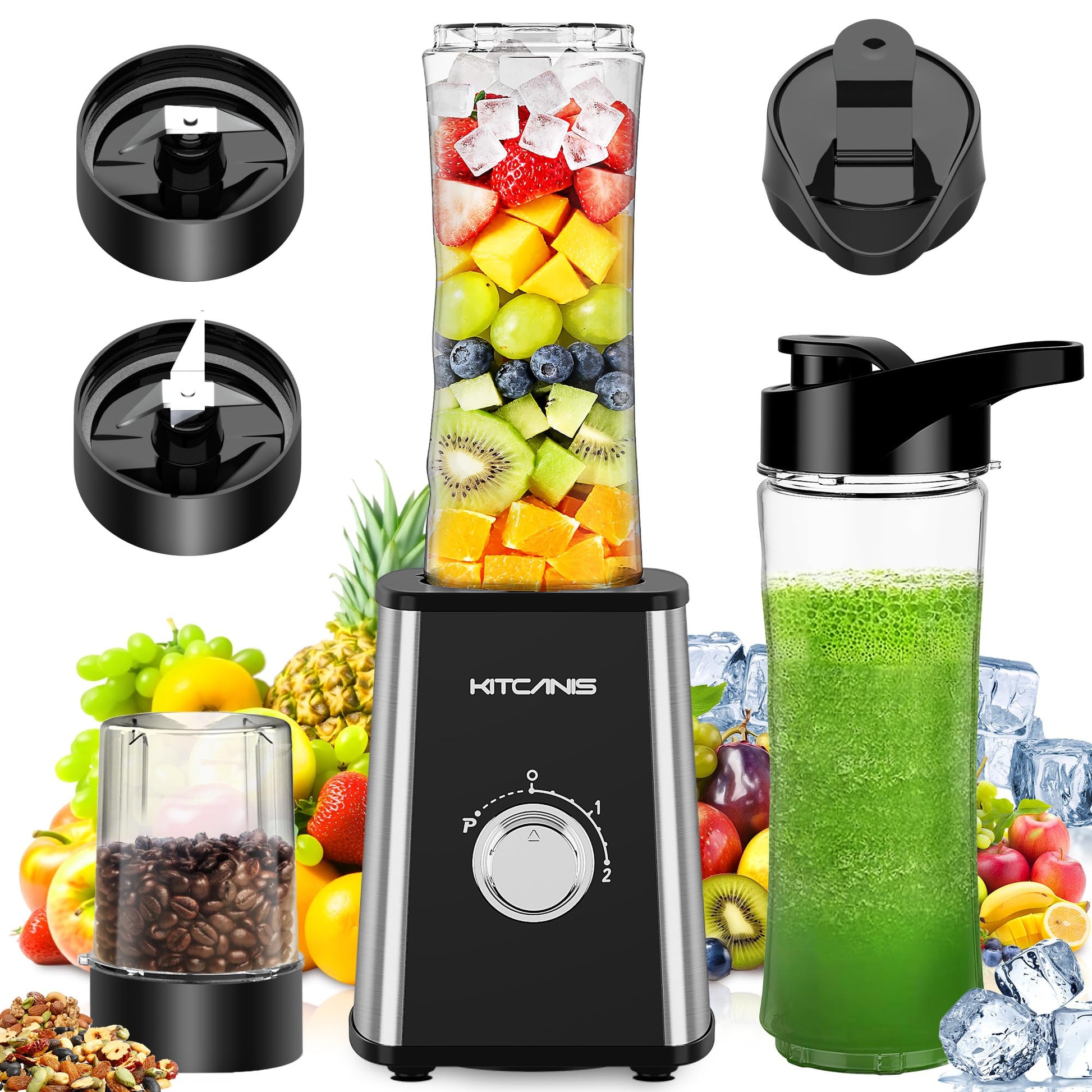 Kitcanis 3-in-1 Standmixer BL05E, 800 W Smoothie Maker mit Mahlbecher