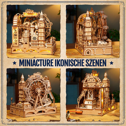 ROKR Marble Travel London EGB01 3D Holz-Puzzle Murmelbahn mit LED