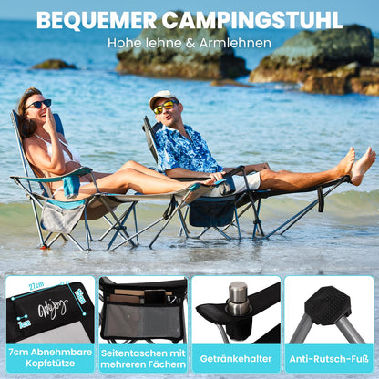 WEJOY 2-in-1 Campingstuhl mit Fussstuetze Faltbar Schwarz/Grau