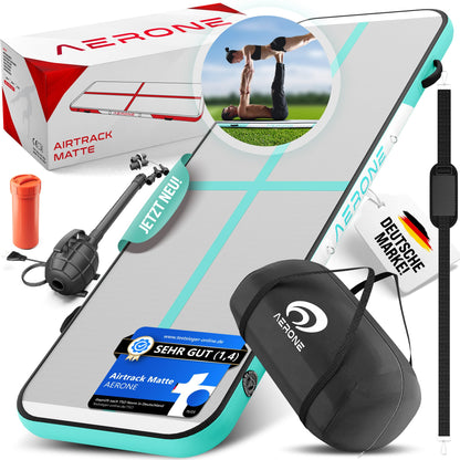 AERONE Airtrack Turnmatte aufblasbar für Gymnastik 4m - Mint
