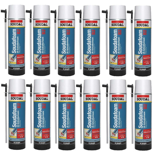 Soudal Soudafoam 2K Zargenschaum B2 400ml – 12er Pack. Blaue Druckgasdosen. Der 2K-Montageschaum füllt und befestigt Türzargen.