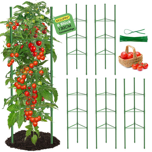 MQUPIN Tomaten Rankhilfe 130 cm Metall, 6 Stück, höhenverstellbar, Käfigform für Kletterpflanzen