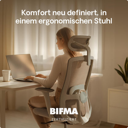 Desktronic SitOne Ergonomischer Bürostuhl mit Lendenwirbelstütze – Grau
