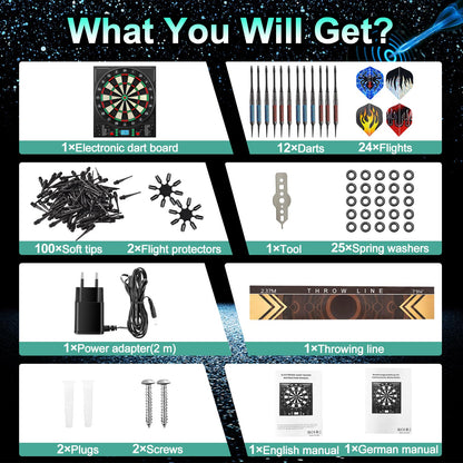 Mejasg Elektronische Dartscheibe – Deutsche Stimme, LCD