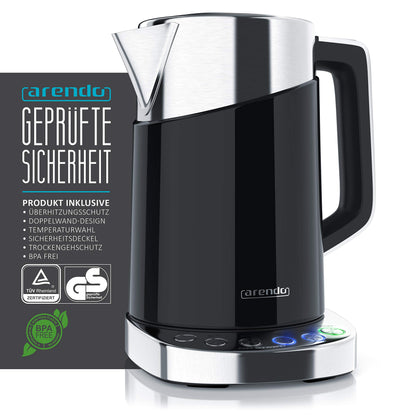 Arendo Turbo Wasserkocher Edelstahl mit Temperaturwahl 3000W