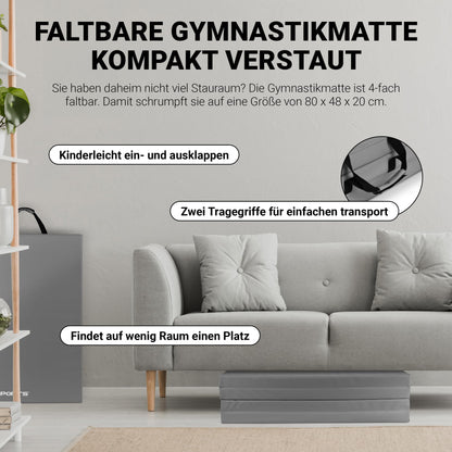 MSPORTS Premium Weichboden Turnmatte klappbar Grau 190x80x5 cm