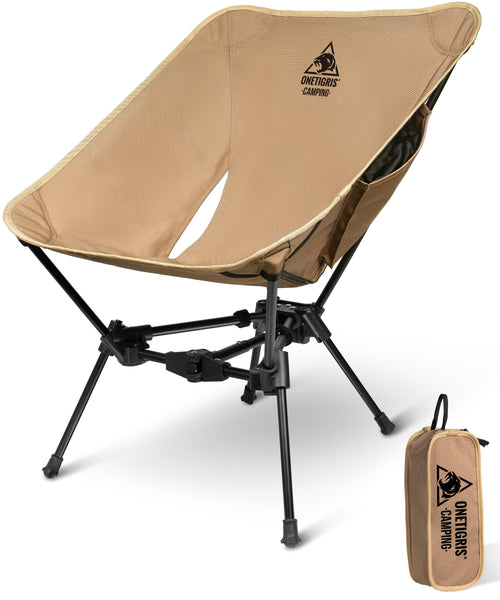 OneTigris TIGERBLADE Campingstuhl faltbar 150 kg, Kojote Braun, Aluminiumrahmen mit Seitentaschen