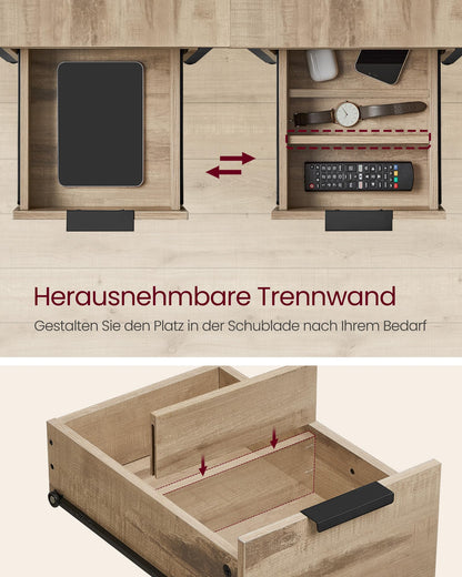 VASAGLE Nachttisch mit Steckdosen - Kamelbraun-tintenschwarz LET325K01