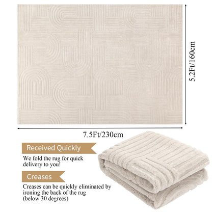 Enyhom Wohnzimmer Kurzflor Teppich waschbar 160x230cm - Beige