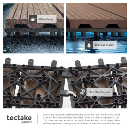 tectake WPC Holzfliesen Tegulas, 22er Set mit Klicksystem, braun