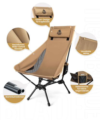 OneTigris TIGERBLADE Campingstuhl Hochlehner faltbar - Kojote Braun