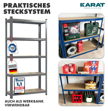 KARAT Schwerlastregal 2er Set, 5 Böden, 40 x 90 x 180 cm, verzinkt