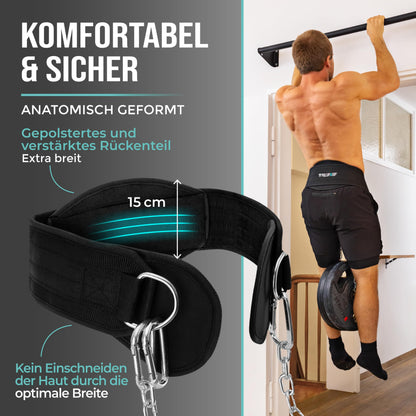 PULLUP & DIP Dip Gürtel mit Kette und 3 Karabinern, Gewichtsgürtel