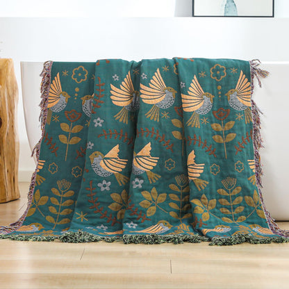 HOORDRY Baumwoll-Tagesdecke Boho Wendbar 230x250cm – Blau/Beige