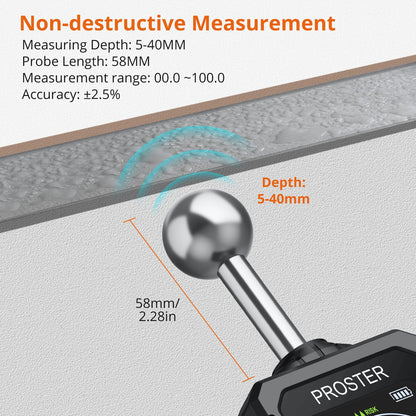 Proster Feuchtigkeitsmessgerät stiftlos LCD 5-40 mm Schwarz/Orange